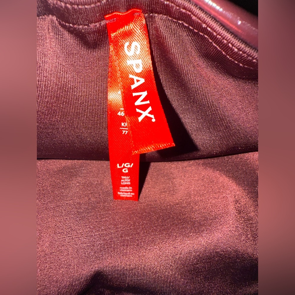 SPANX Faux Patent Leather Leggings Size L Burgundy Liquid Gloss Slim Fit - Picture 9 of 11